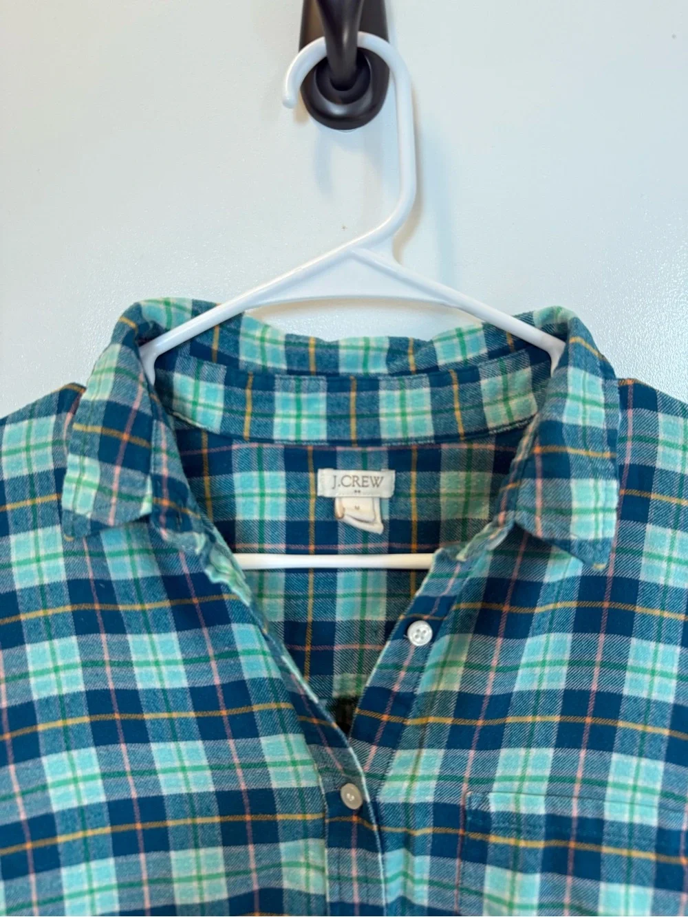 J.Crew Plaid Popover Flannel Shirt Women’s M 100% Cotton Blue Green Preppy